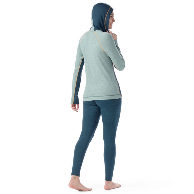 Womens Classic Thermal Merino Baselayer 1/2 Zip Hoodie Twilight Blue/ Arctic Green