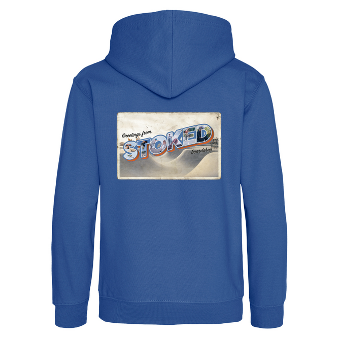 Kids Greetings From Stoked Skate Hoodie Royal Blue