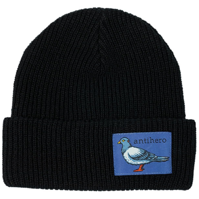 Lil Pigeon Label Cuff Beanie Black