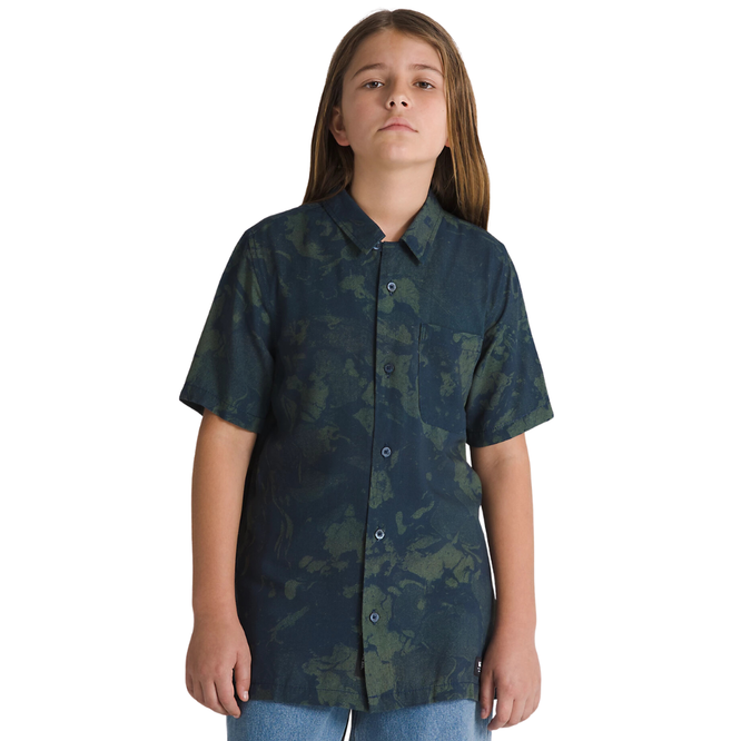 Kids Loose Camp Collar Woven Dress Blues/Dark Forest