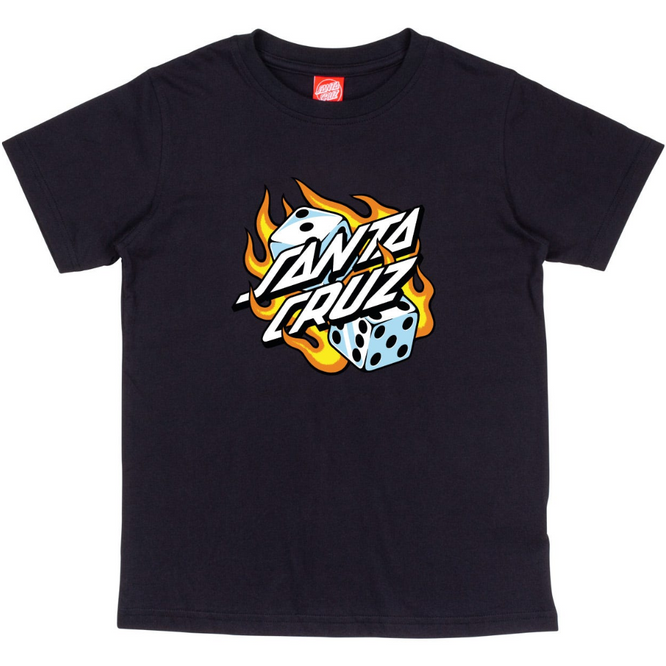 Kids Flaming Dice Dot T-Shirt Black